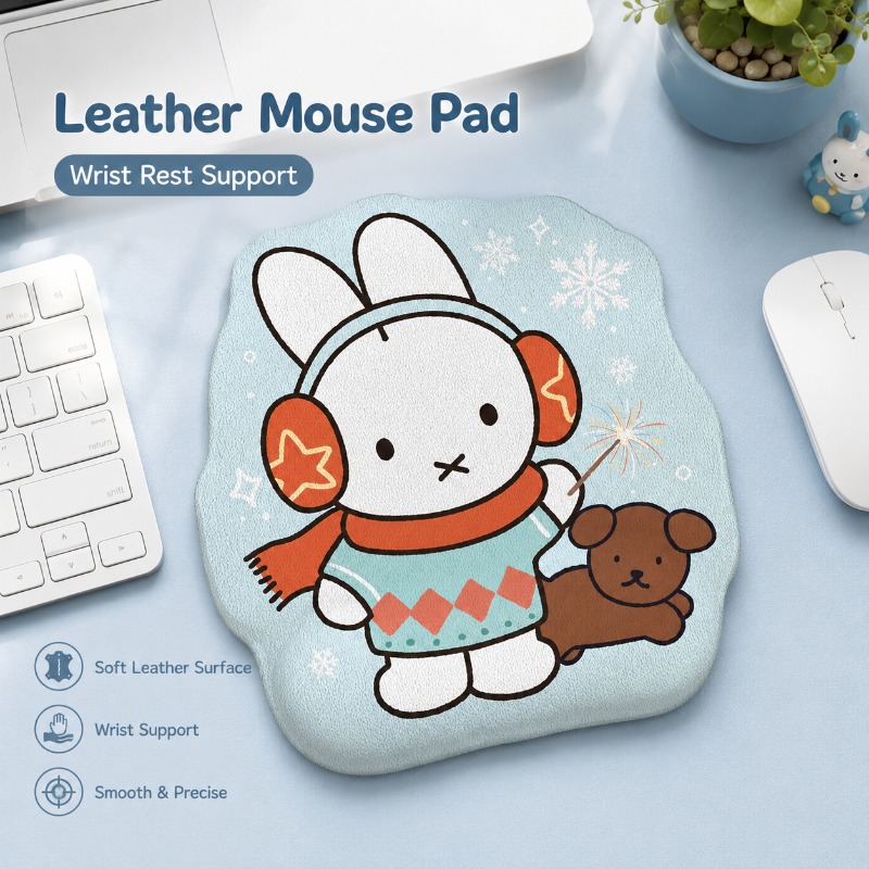 Leather Desk Pad - Anime Miffy Leder-Mauspad mit Handgelenkauflage, Kleine