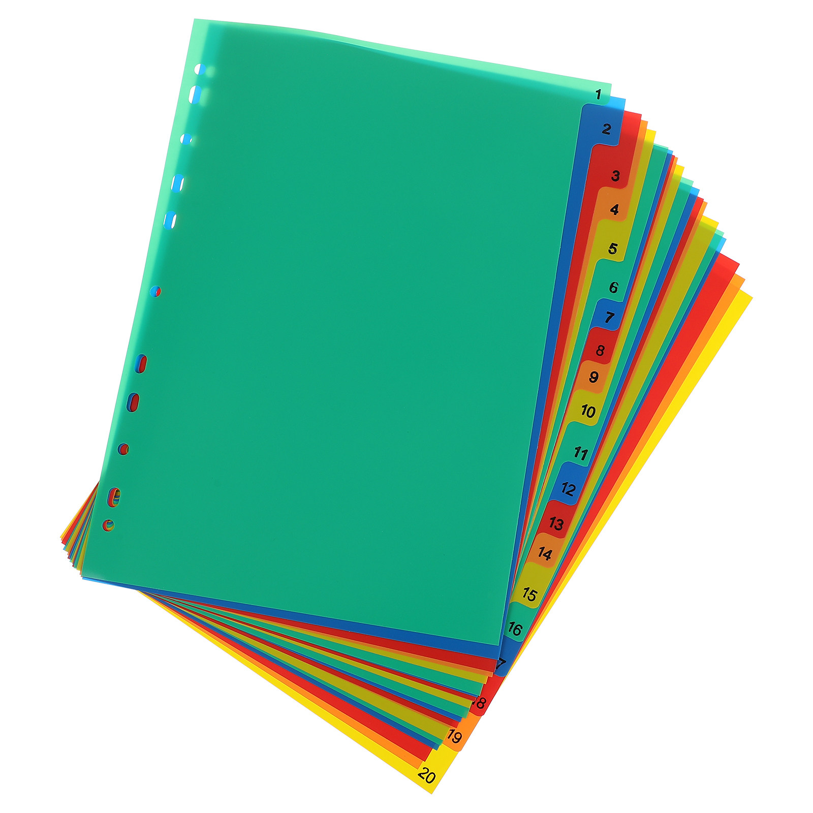 Tab Divider A4 - 20-seitige A4-Farbige Kunststoff-Trennblätter für Ordner, Index-Trennblätter